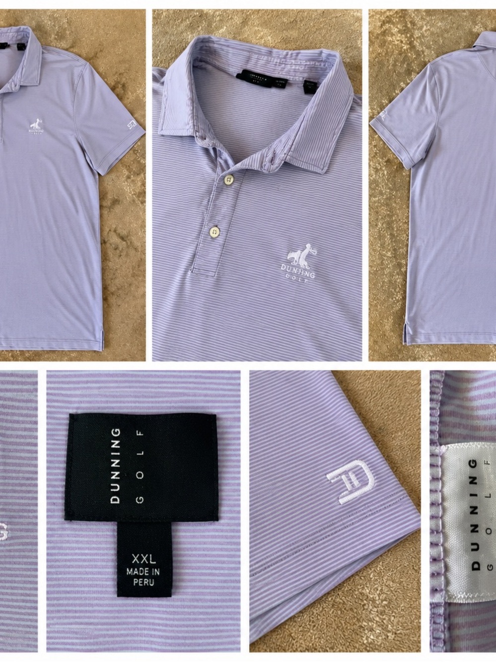 Dunning Golf Men’s Performance Polo XXL – Lavender Stripe
